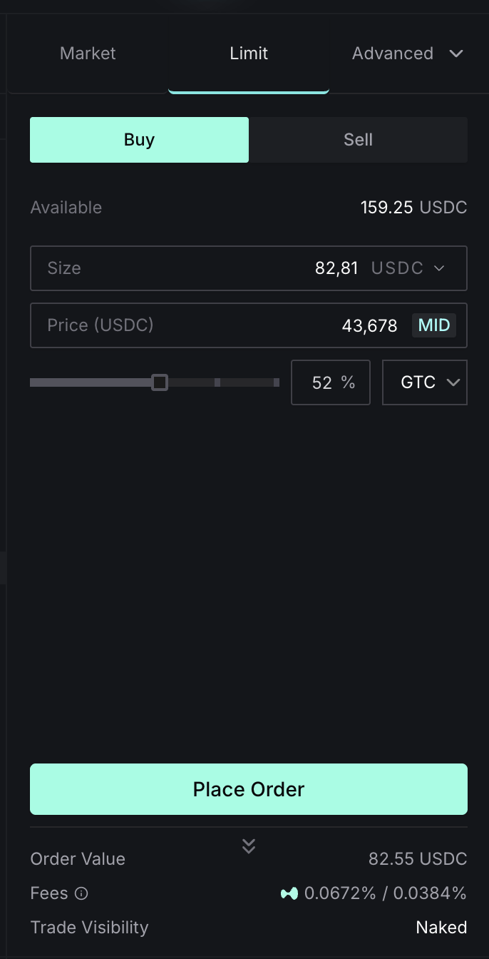 Naked spot limit buy order